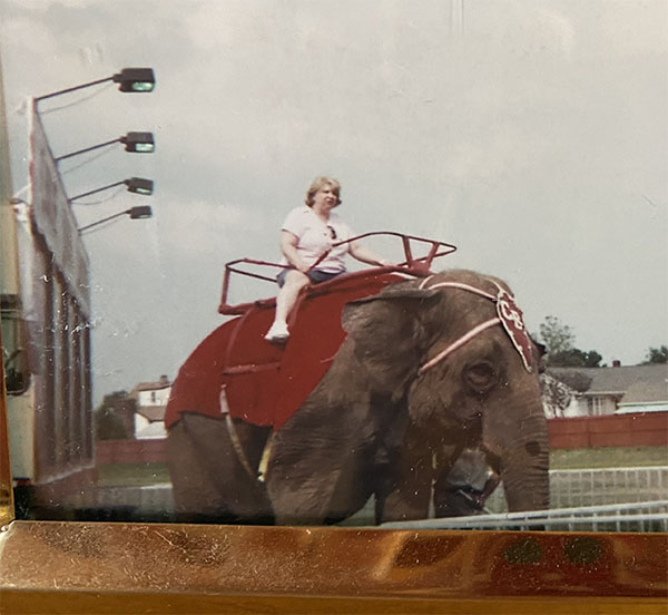 Pattie Riding An Elephant